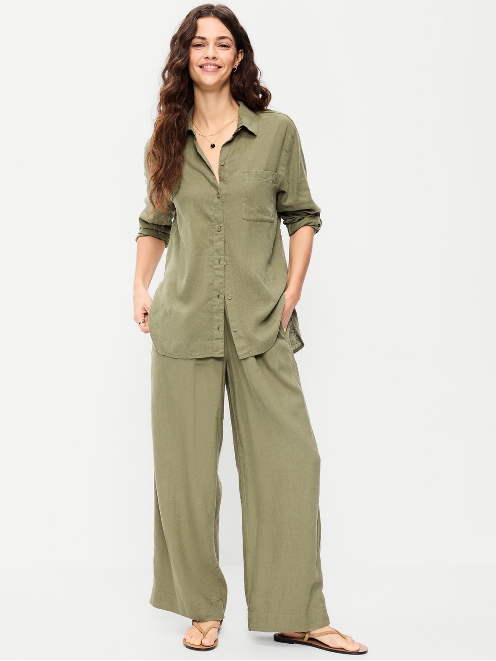 Old Navy High Waisted Linen Blend Wide Leg Pants